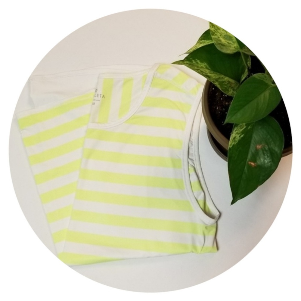Athleta Yellow Hi Lo Striped Workout Tank Top sz M